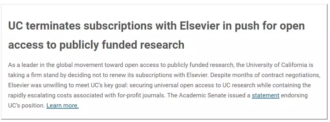 动真格！加州大学系统决定不再订阅爱思唯尔数据库