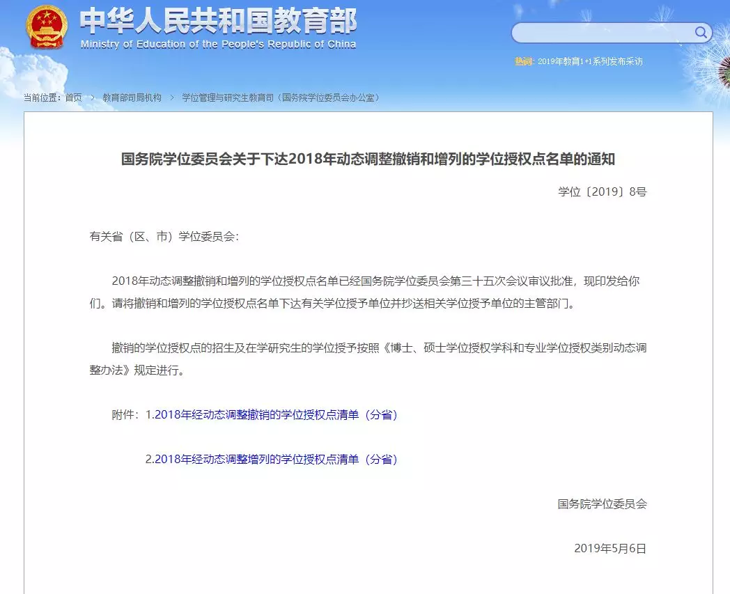 489个学位点被撤销，2018撤销和增列学位授权点名单公布